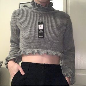 Rebellious Fashion Cropped Ruffle Sweater ✨